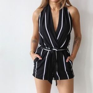 Striped halter romper