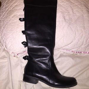 Gianni Bini Bow Back Black Leather Riding Boots