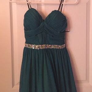 Teal Embellished Short Prom Dress