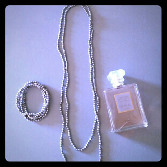 Silver Strand Beaded Necklace & Bracelets/Bangles