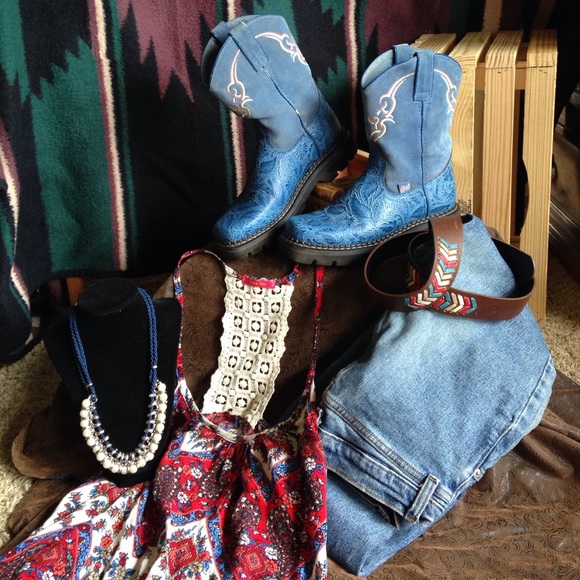 Justin blue low boots sz 8 western country boho