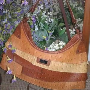 Faux Layered Ostrich Print Shoulder Bag