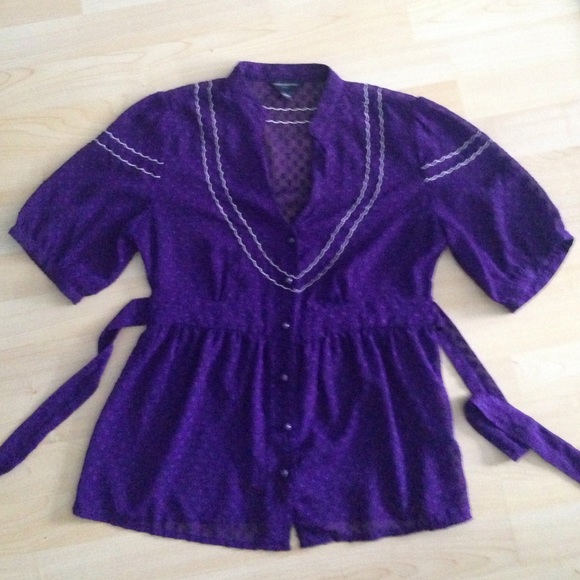 Banana Republic Deep Purple Blouse Small Back Tie