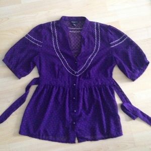 Banana Republic Deep Purple Blouse Small Back Tie