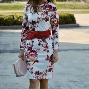 Red floral long sleeve dress. Worn once!
