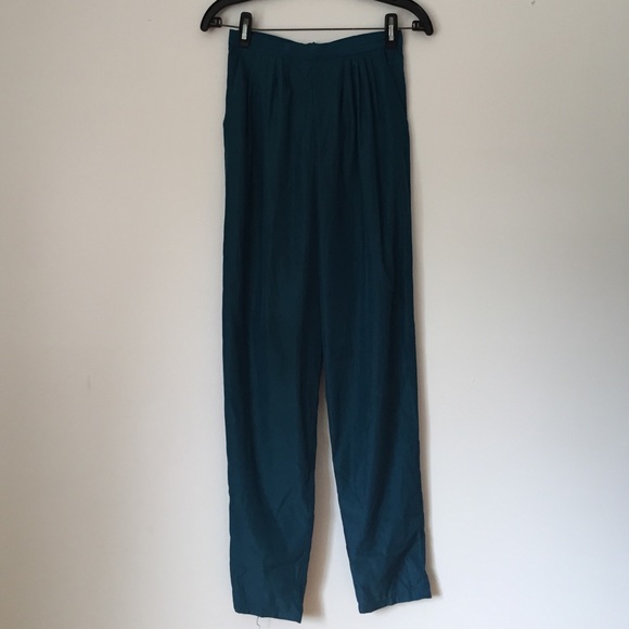 Teal silk high waisted dress pant