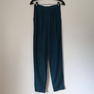 Teal silk high waisted dress pant