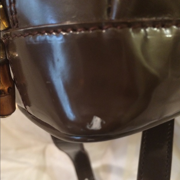 Brown GUCCI Patent Leather Bamboo Backpack - Picture 2 of 4