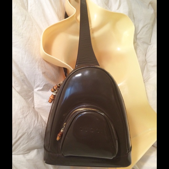 Brown GUCCI Patent Leather Bamboo Backpack - Picture 3 of 4