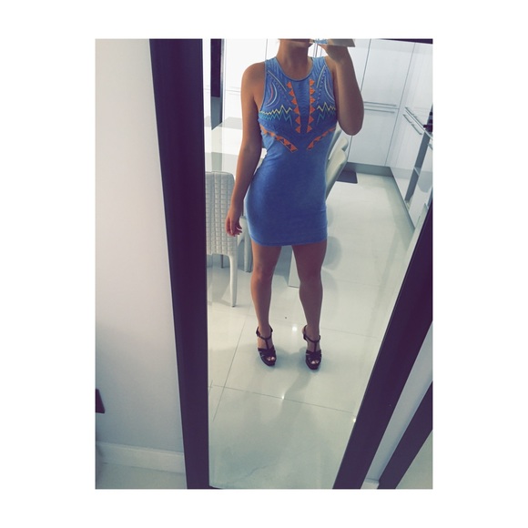 Tribal/ denim look mini dress - runs small