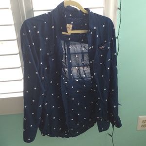 navy & white polka dot top