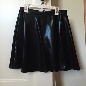 Faux shiny leather black circle skirt