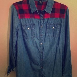 Forever 21 blue jean/flannel shirt