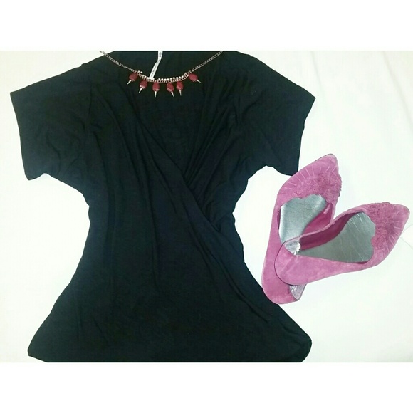 Black wrap V neck top