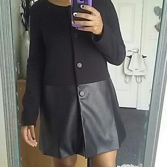 Midlong Jacket with pleather on the bottom