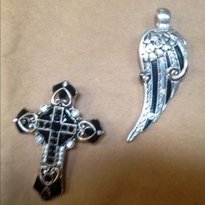 western cross pendant /western feather pendant