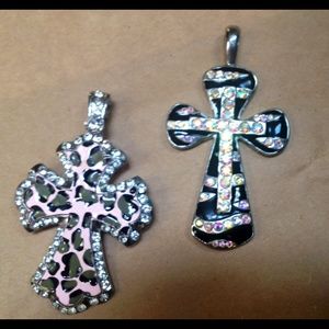 Pink cheetah cross/zebra cross pendant