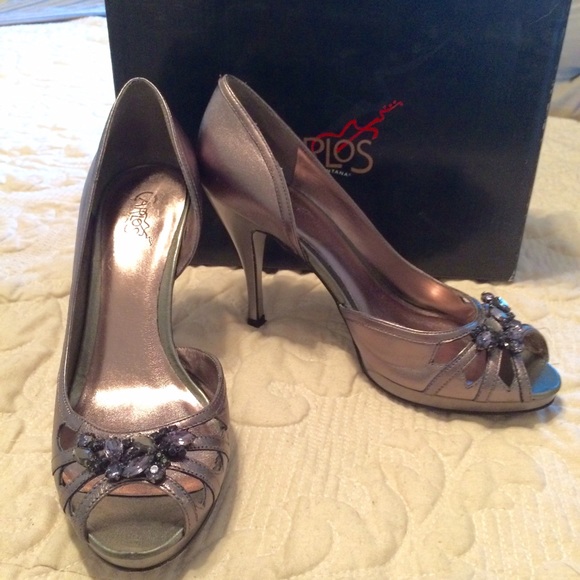 Dark grey/silver leather Carlos d'orsay pumps