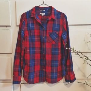 Merona Red Blue and Purple Plaid Button Up Shirt