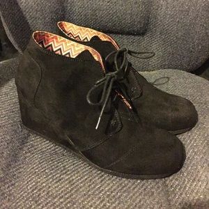 Faux suede wedge booties.