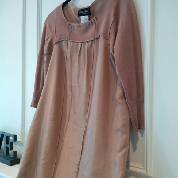 Patrizia Pepe raw edge silk topPatrizia Pepe Firenze Brown Silk Mixed Media Top