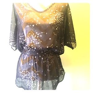 Express black and white sheer tunic blouse