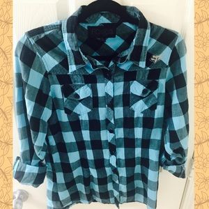 Teal and Black Fox Racing Flannel