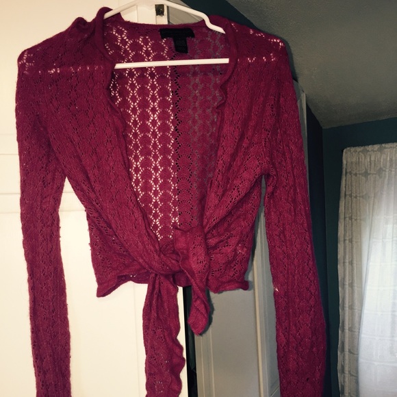 Pretty express fuchsia angora  tie cropped sweater