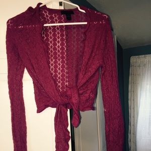 Pretty express fuchsia angora  tie cropped sweater