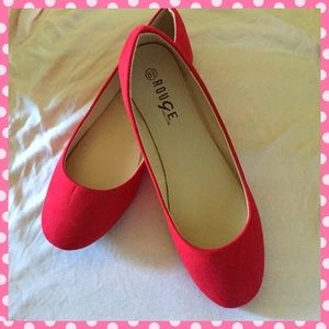 New red faux suede flats size 8.5