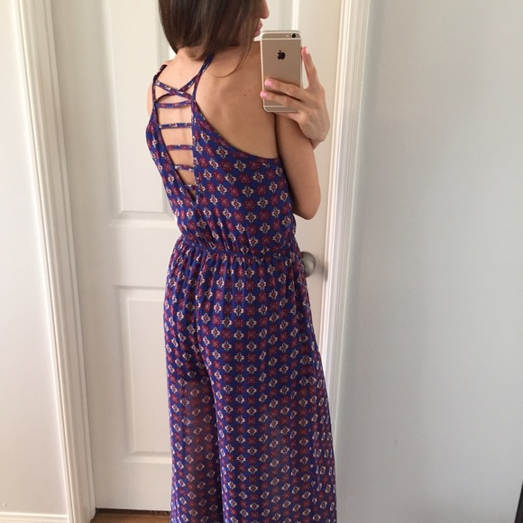 Sold • Blue Cream & Red Patterned Pant Jumpsuit - Picture 3 of 4