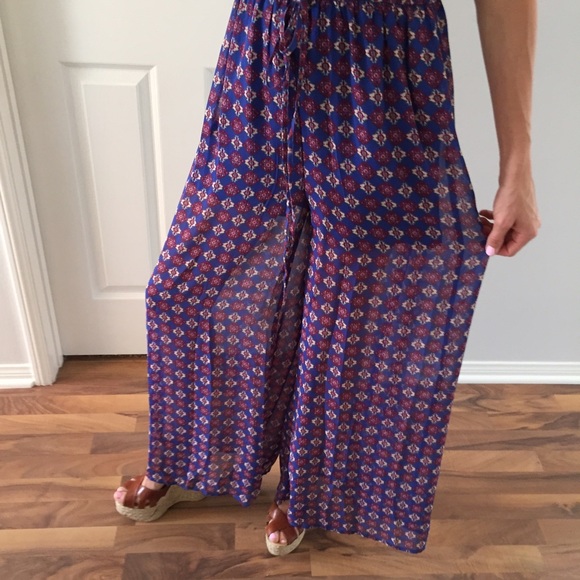Sold • Blue Cream & Red Patterned Pant Jumpsuit - Picture 4 of 4