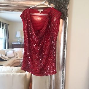 Michael Kors red snakeskin print sequin front top