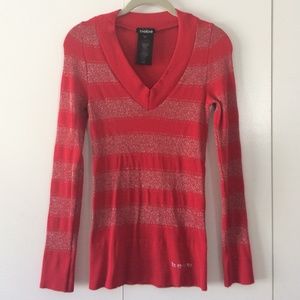 BEBE red and silver striped shirt