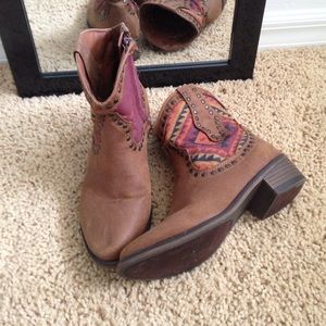 RESERVED Brown Cowboy Boots w/Southwest Print