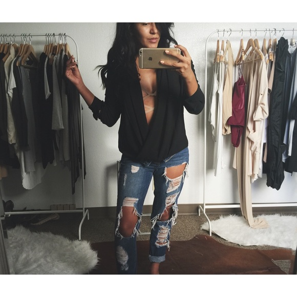 Tops - Black Front Draped Blouse