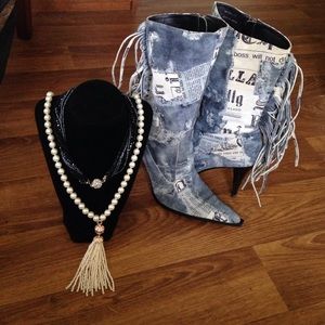 Michelle K Vintage leather newsprint boots