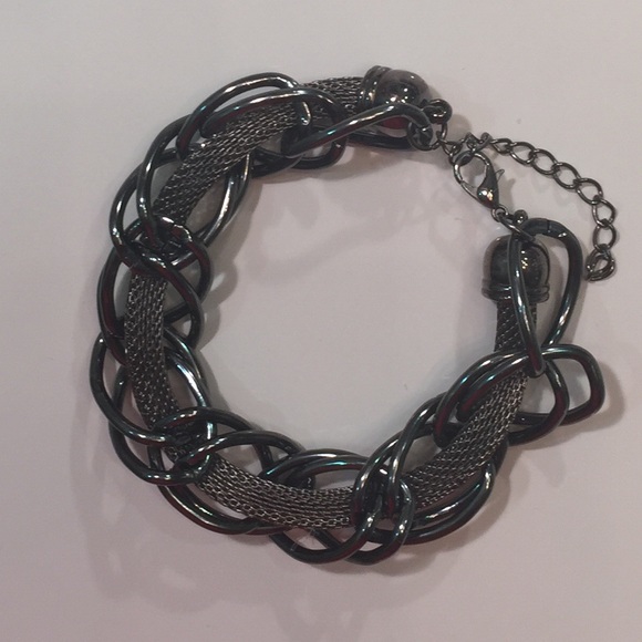 Interlocked mesh & chain link gunmetal bracelet - Picture 2 of 3