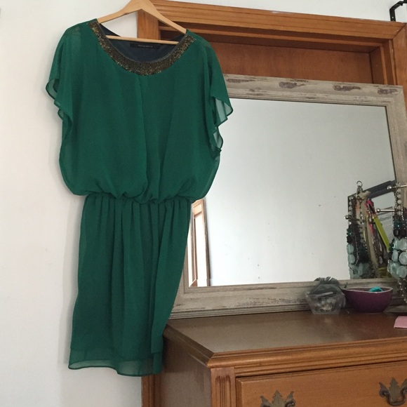 Emerald green Vecca Vecca dress w/ beaded collar.