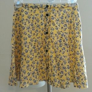 Yellow Floral Button Front Swing Skirt