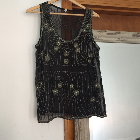 Vintage black sheer beaded tank.