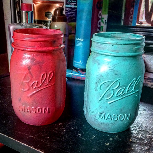 Two handmade adorable mason jars!