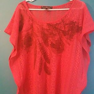 💥Orange coral top with feathers💥