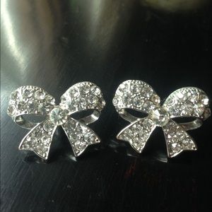 Jeweled bow stud earrings