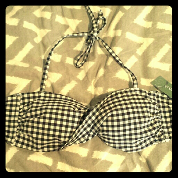Checkered Gingham Twist Halter Bikini Top