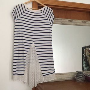 Jersey stripped tee with chiffon layered detail.