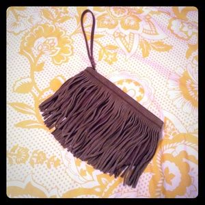 NWOT AEO Olive Suede Fringe Festival Clutch
