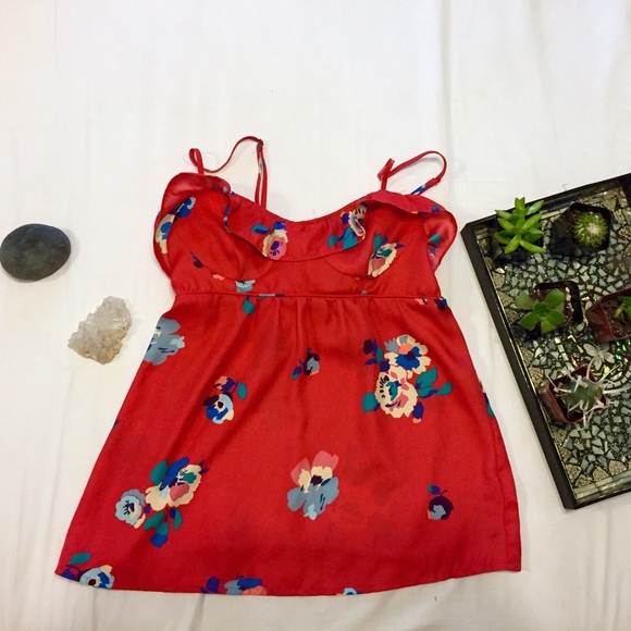 American Eagle Red Floral Bustier Top