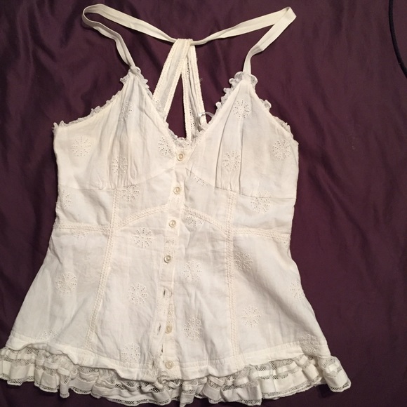 White eyelet and lace top
