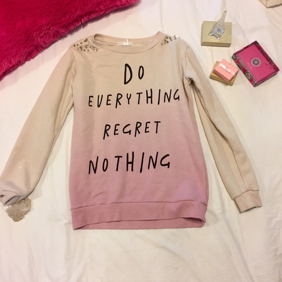 White and Pink Ombré Studded Sweatshirt Quote